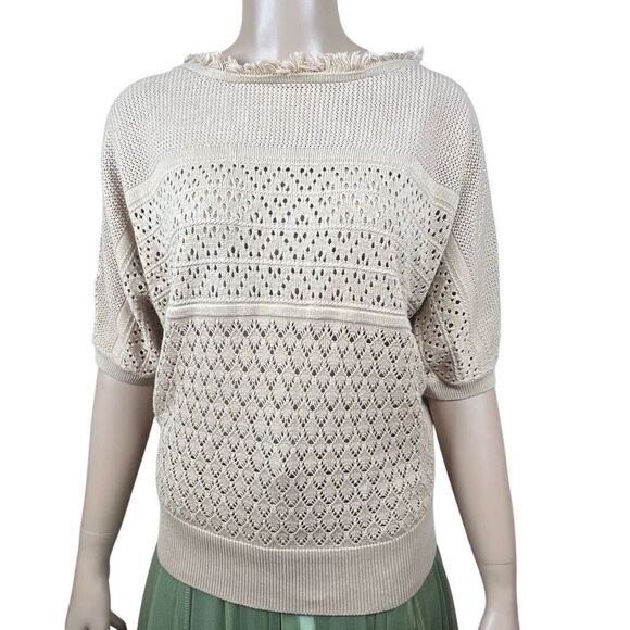 Kobi Halperin Tops - NWT Kobi Halperin Tan Open Stitch Fringe Pullover Sweater Top S